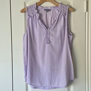 Wit & Wisdom Womens M Lilac Cottagecor Blouse Ruffle V-Neck Smocked Shoulder Top